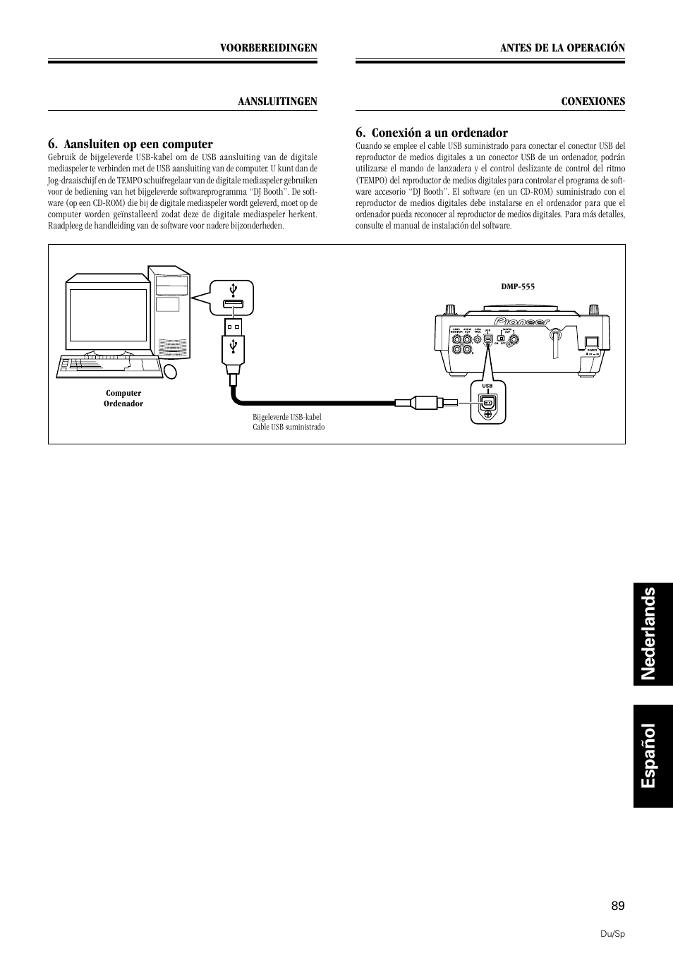 Nederlands español | Pioneer DMP-555 User Manual | Page 89 / 120