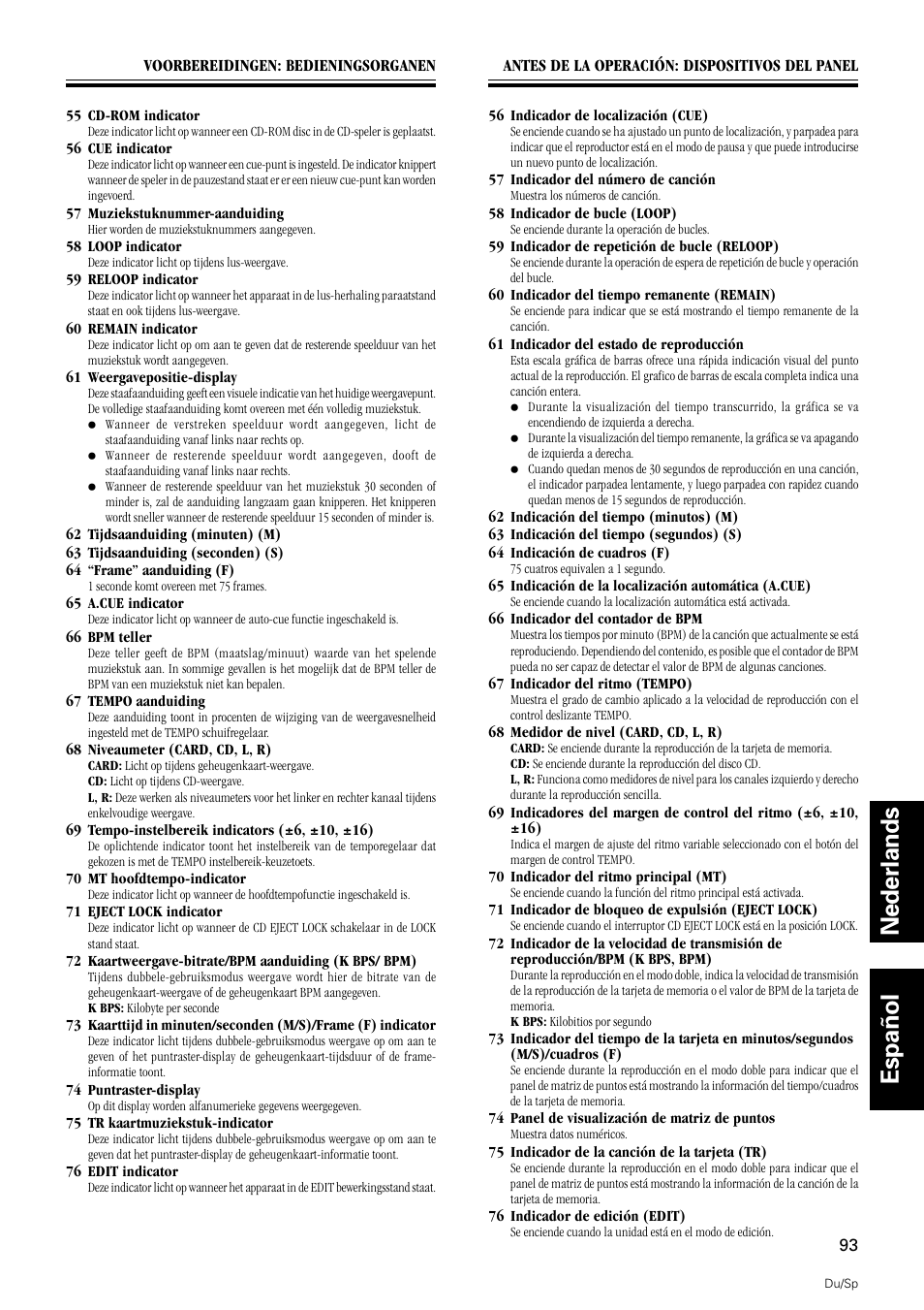 Nederlands español | Pioneer DMP-555 User Manual | Page 93 / 120