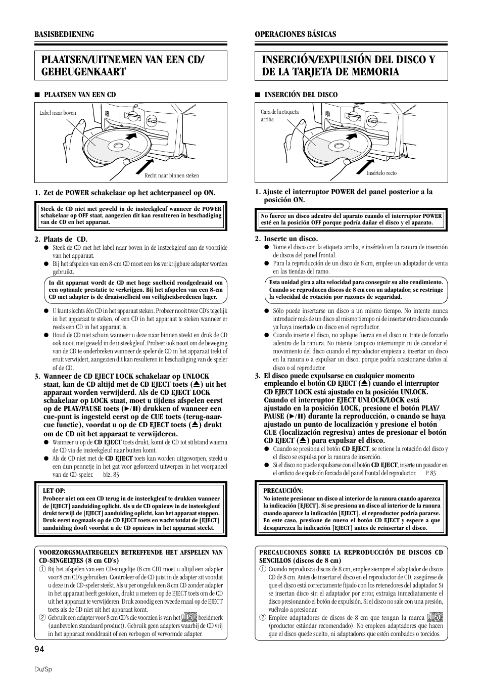 Plaatsen/uitnemen van een cd/geheugenkaart, Plaatsen/uitnemen van een cd/ geheugenkaart | Pioneer DMP-555 User Manual | Page 94 / 120