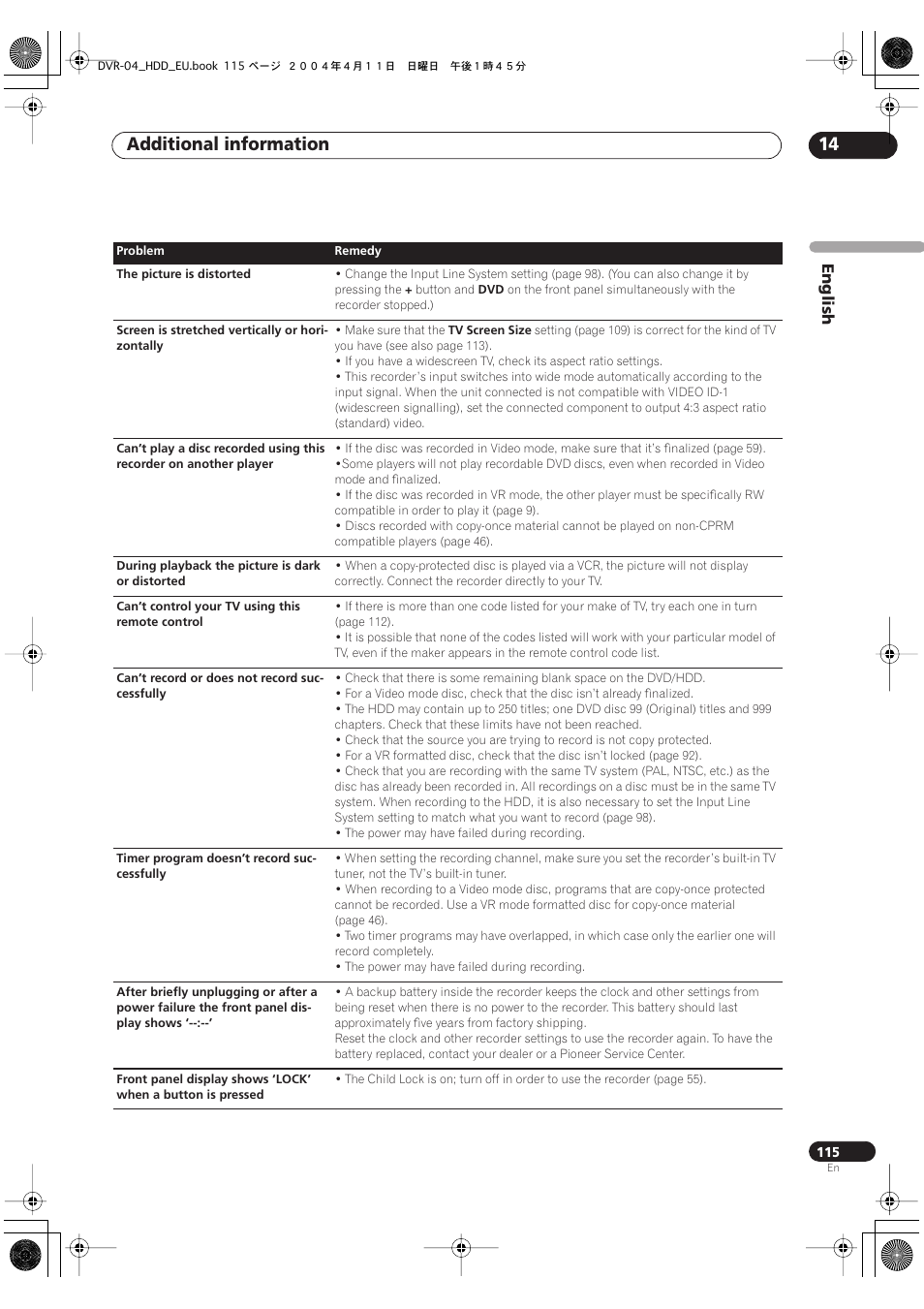Additional information 14, English | Pioneer DVR-520H-S User Manual | Page 115 / 128