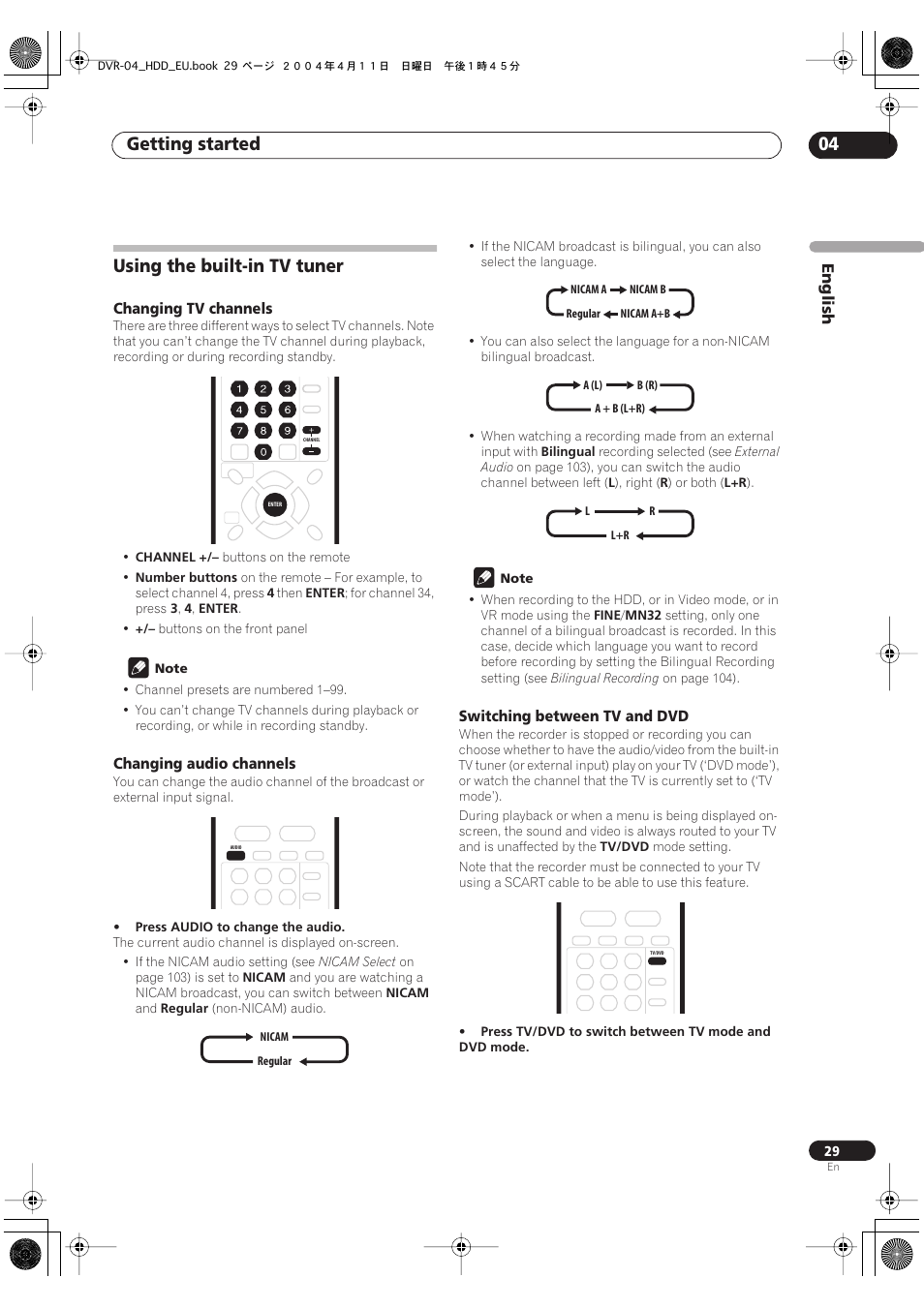 Using the built-in tv tuner, Getting started 04 | Pioneer DVR-520H-S User Manual | Page 29 / 128