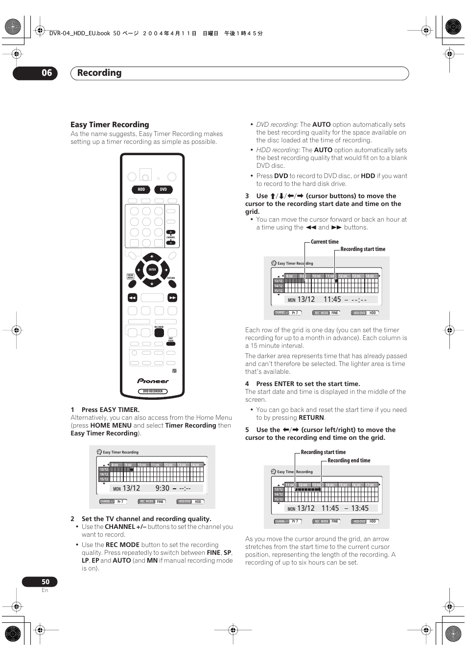 Recording 06, Easy timer recording | Pioneer DVR-520H-S User Manual | Page 50 / 128