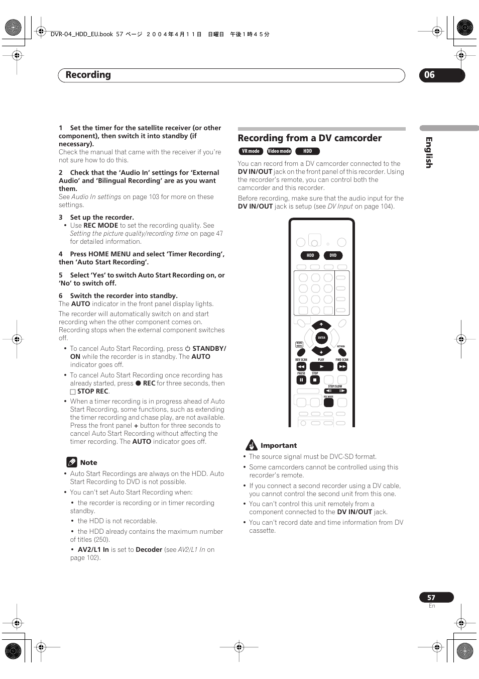 Recording from a dv camcorder, Recording 06 | Pioneer DVR-520H-S User Manual | Page 57 / 128