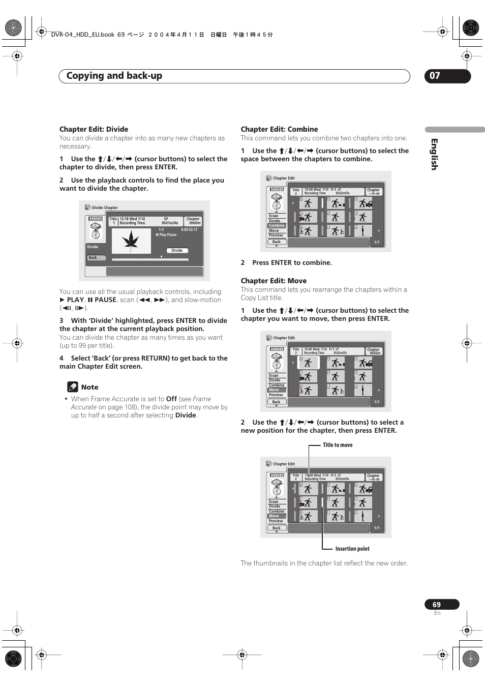 Copying and back-up 07, English | Pioneer DVR-520H-S User Manual | Page 69 / 128
