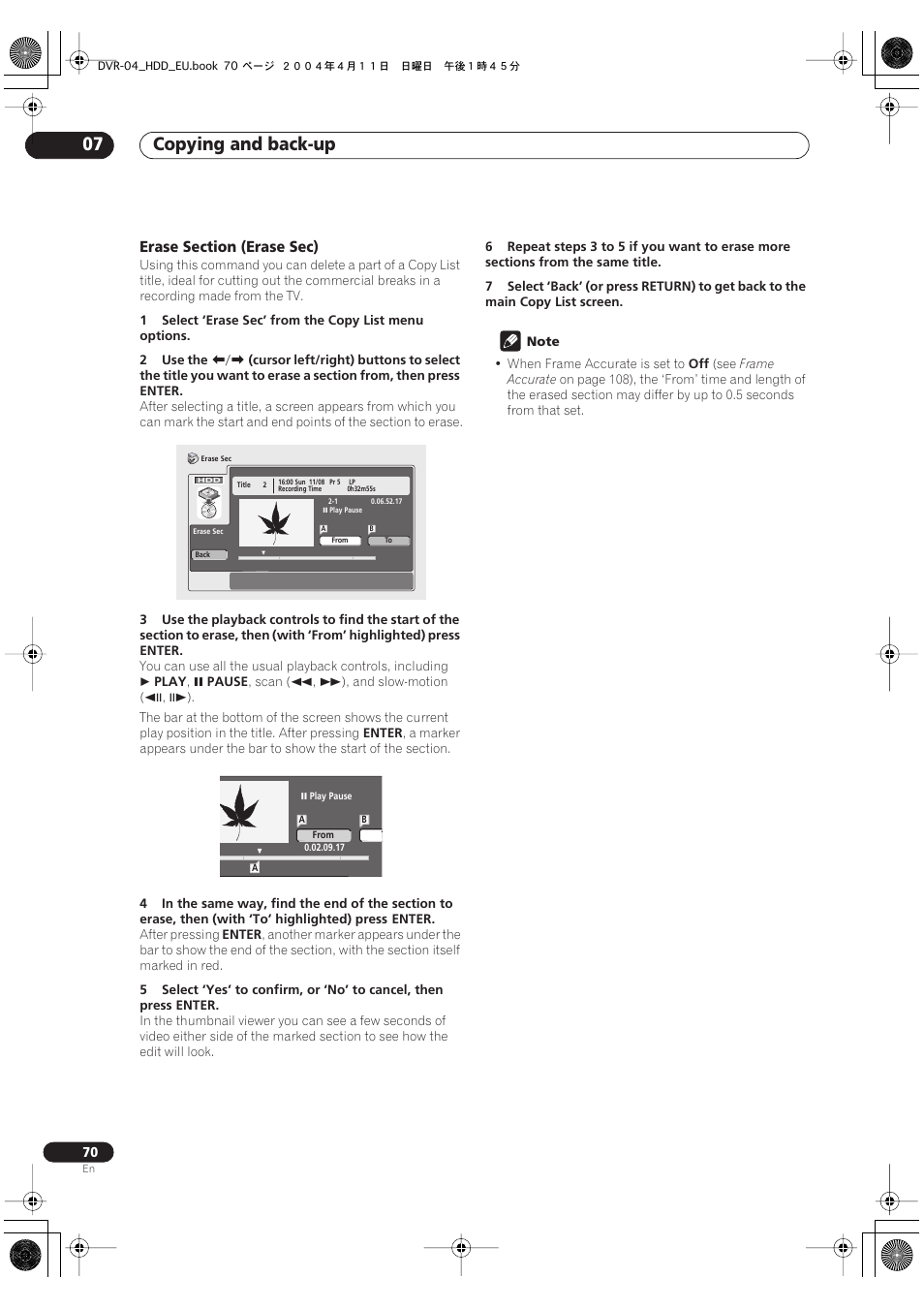 Copying and back-up 07 | Pioneer DVR-520H-S User Manual | Page 70 / 128