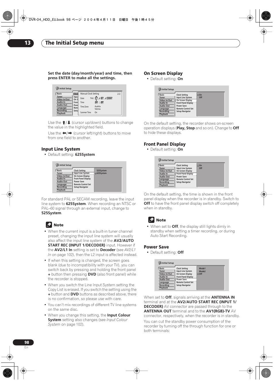 The initial setup menu 13 | Pioneer DVR-520H-S User Manual | Page 98 / 128