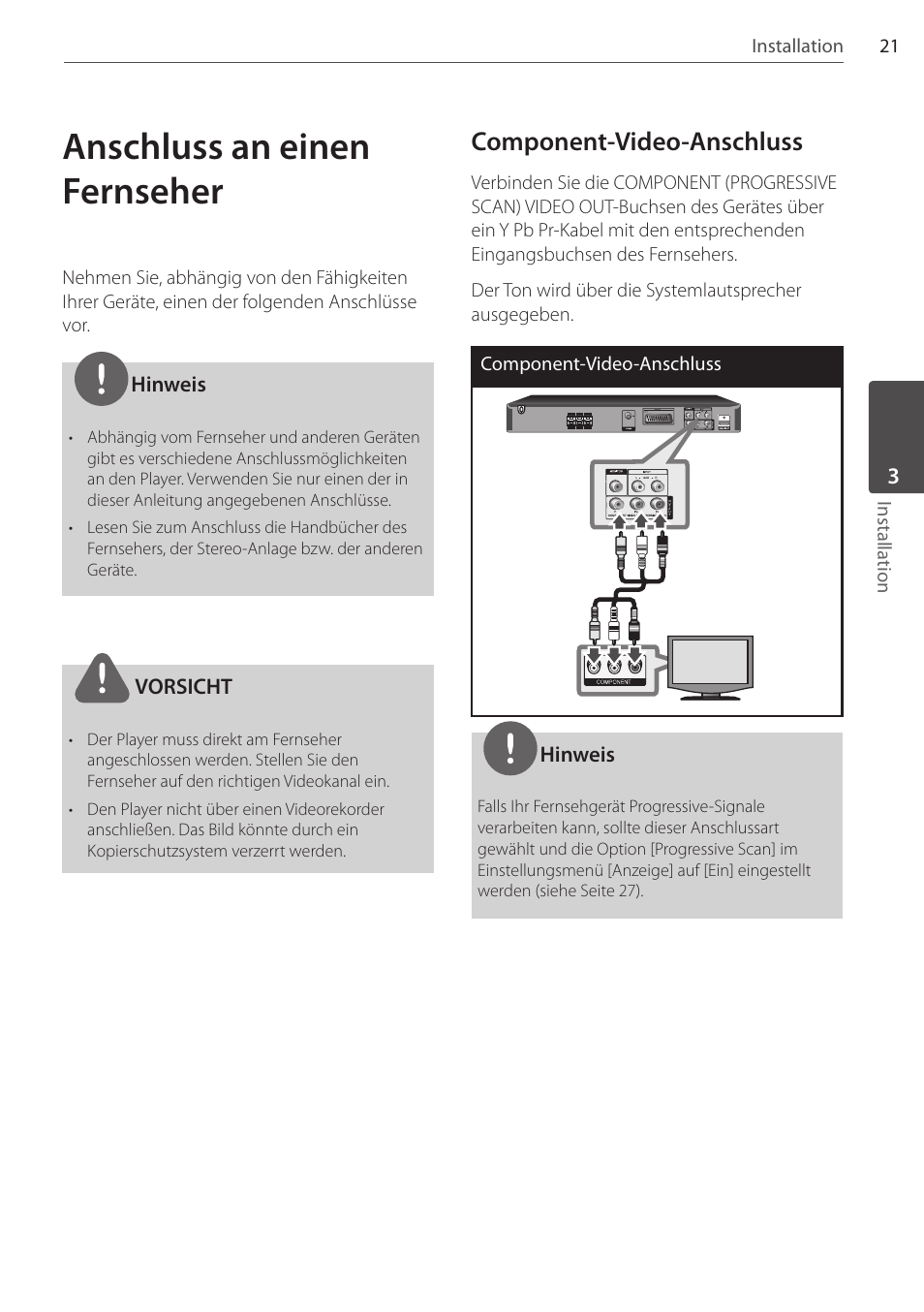 Anschluss an einen fernseher, Component-video-anschluss | Pioneer DCS-FS303K User Manual | Page 113 / 278