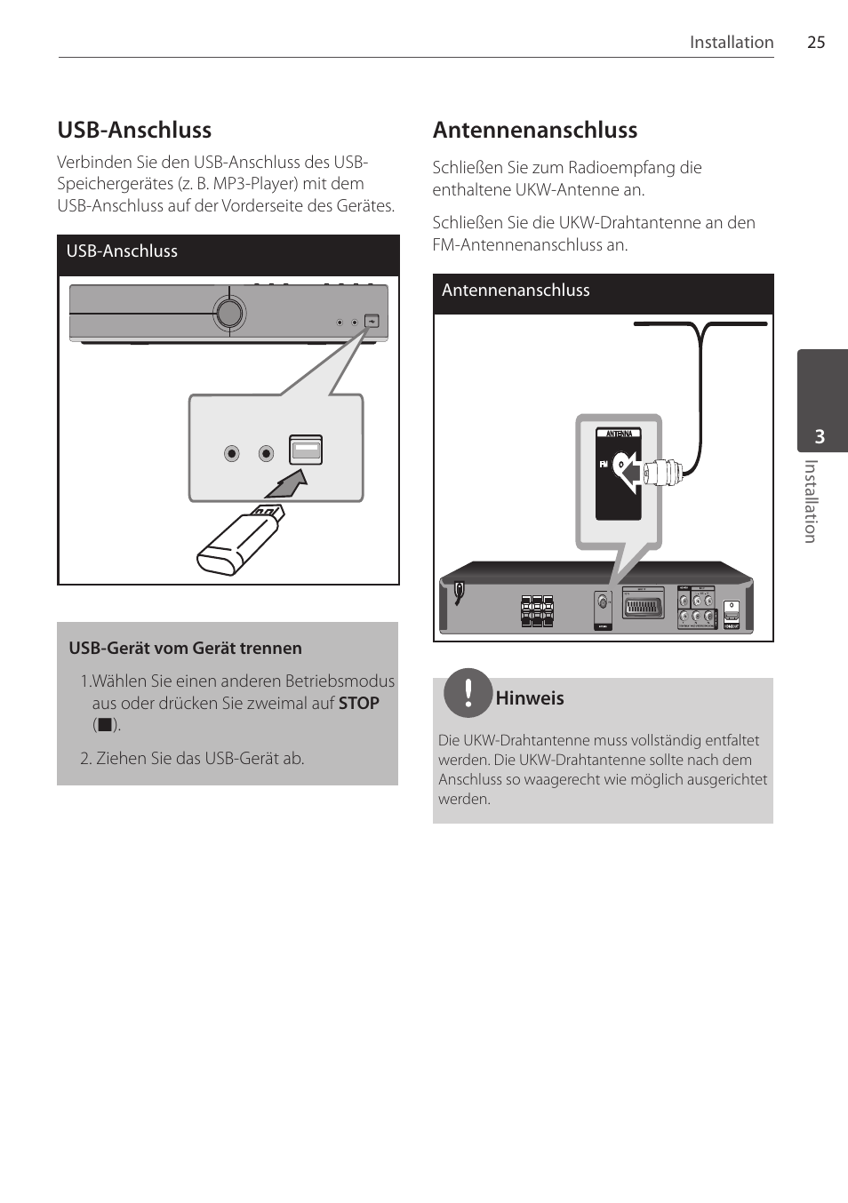 Usb-anschluss, Antennenanschluss | Pioneer DCS-FS303K User Manual | Page 117 / 278