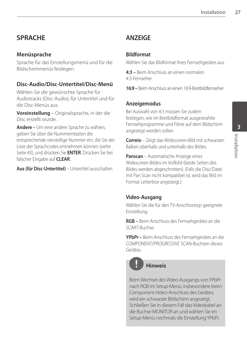 Sprache, Anzeige | Pioneer DCS-FS303K User Manual | Page 119 / 278