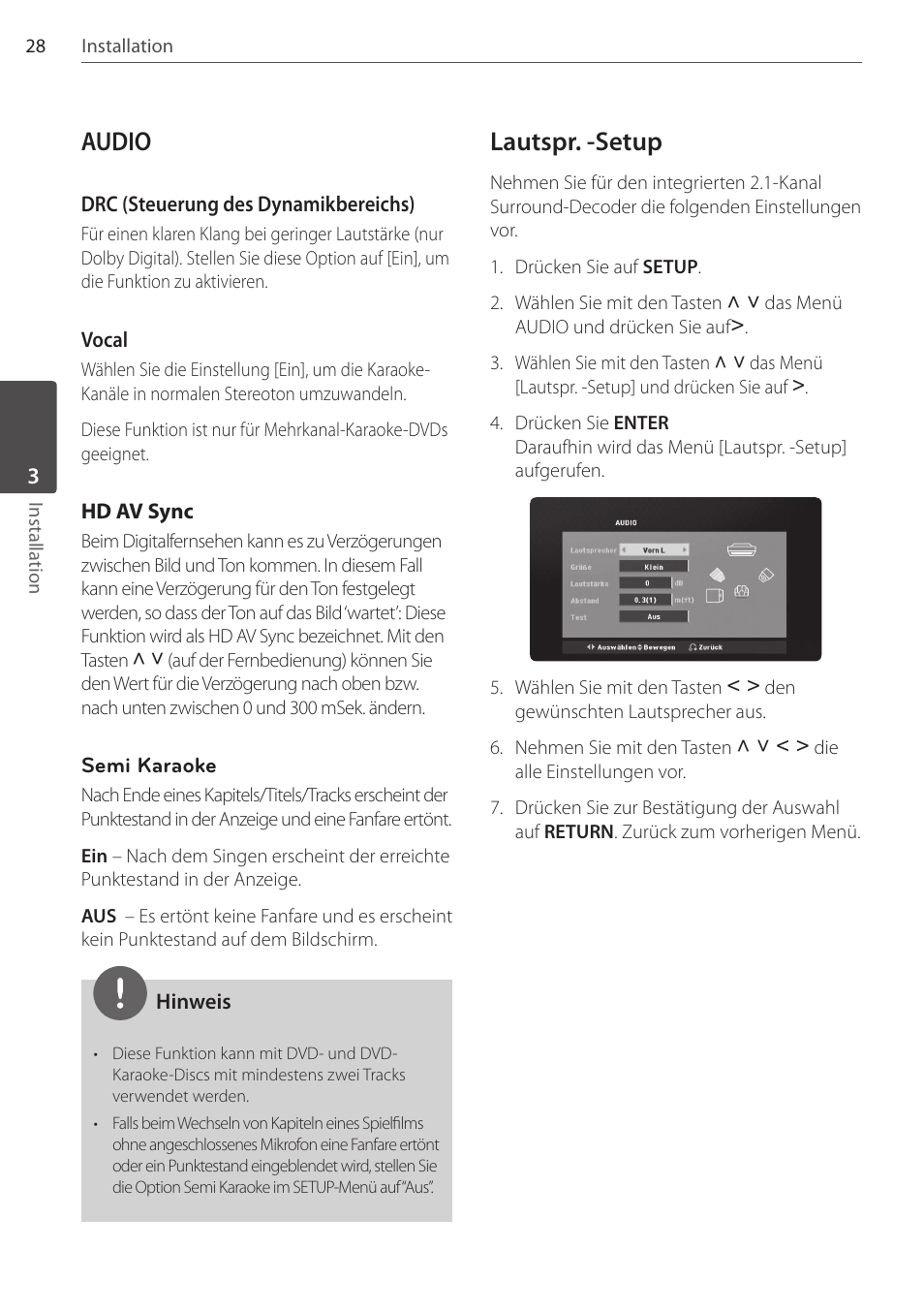 Audio, Lautspr. -setup | Pioneer DCS-FS303K User Manual | Page 120 / 278