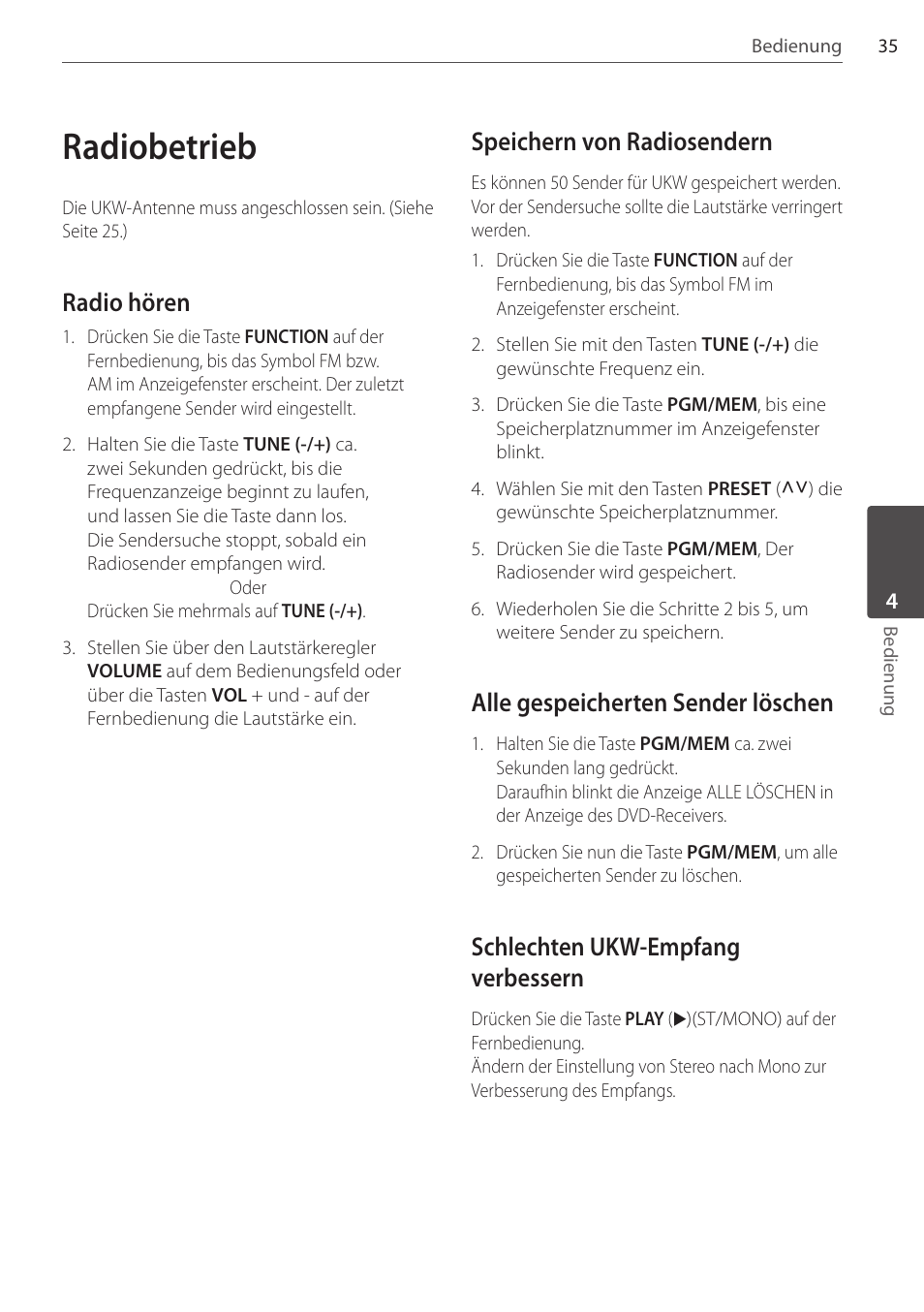 Radiobetrieb, Radio hören, Speichern von radiosendern | Alle gespeicherten sender löschen, Schlechten ukw-empfang verbessern | Pioneer DCS-FS303K User Manual | Page 127 / 278