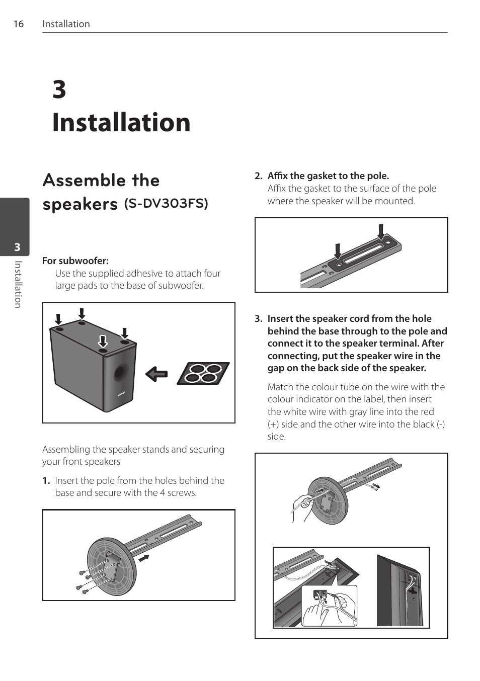 3installation, Assemble the speakers | Pioneer DCS-FS303K User Manual | Page 16 / 278