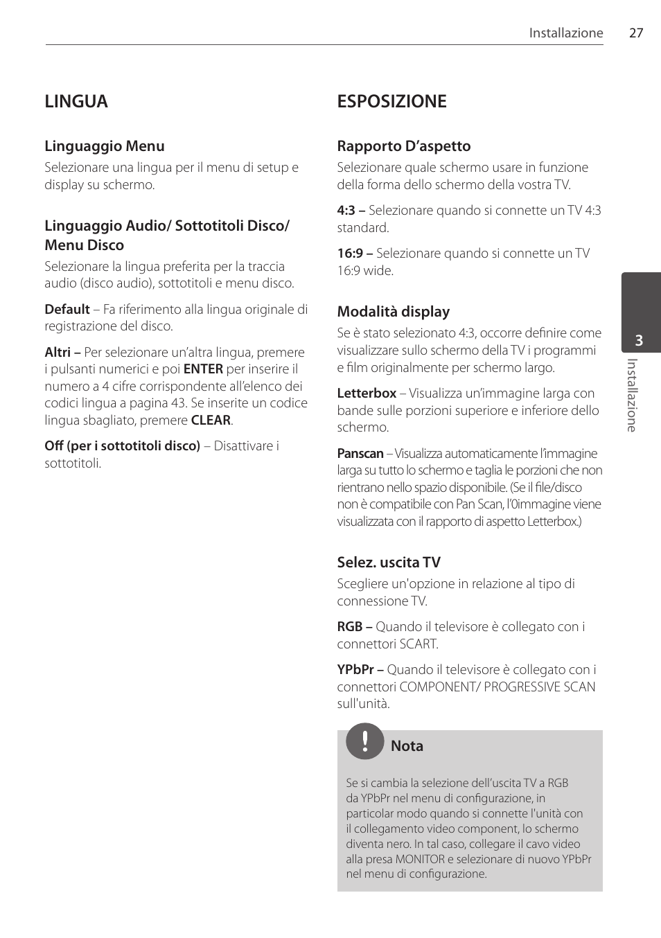 Lingua, Esposizione | Pioneer DCS-FS303K User Manual | Page 165 / 278