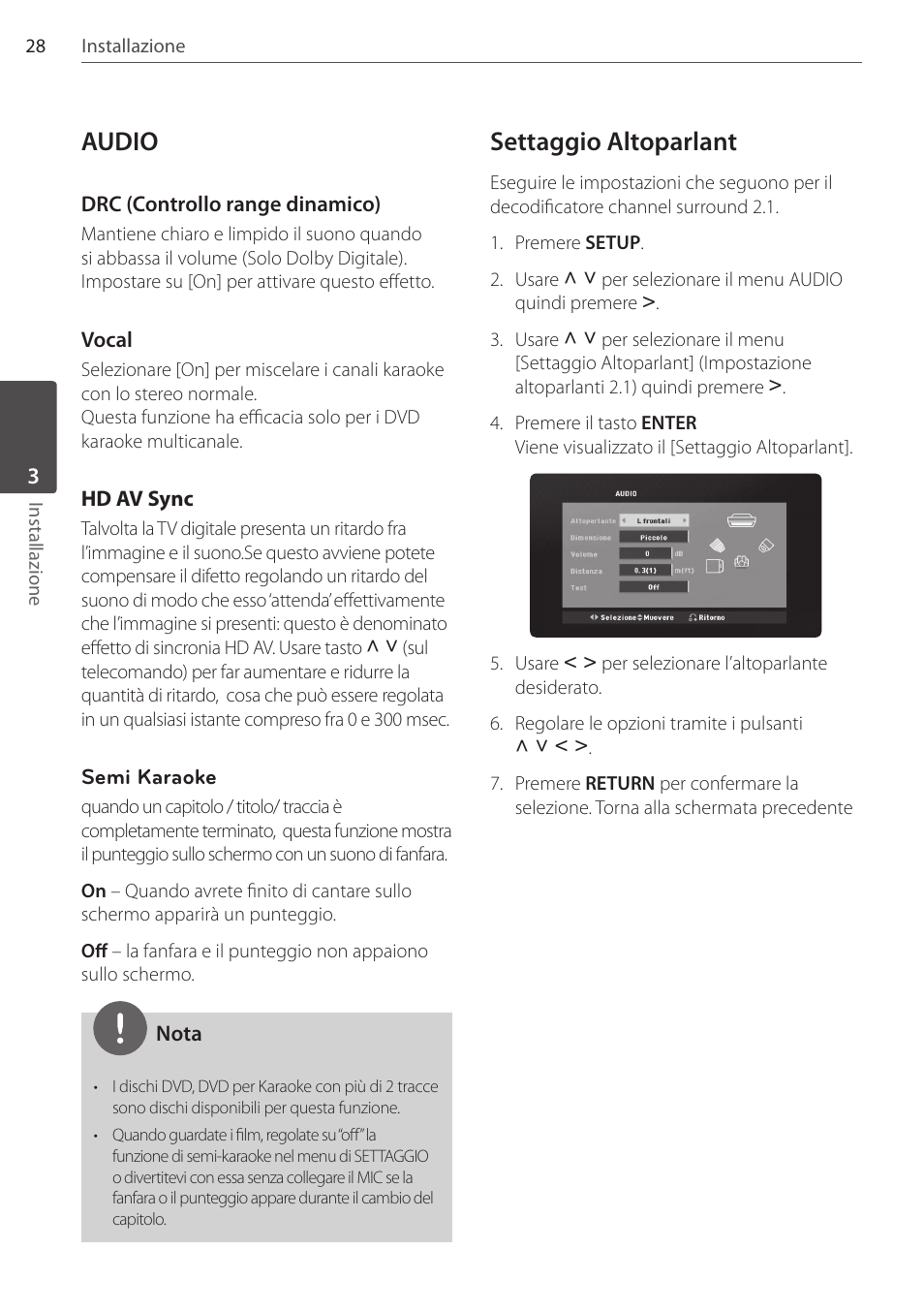 Audio, Settaggio altoparlant | Pioneer DCS-FS303K User Manual | Page 166 / 278