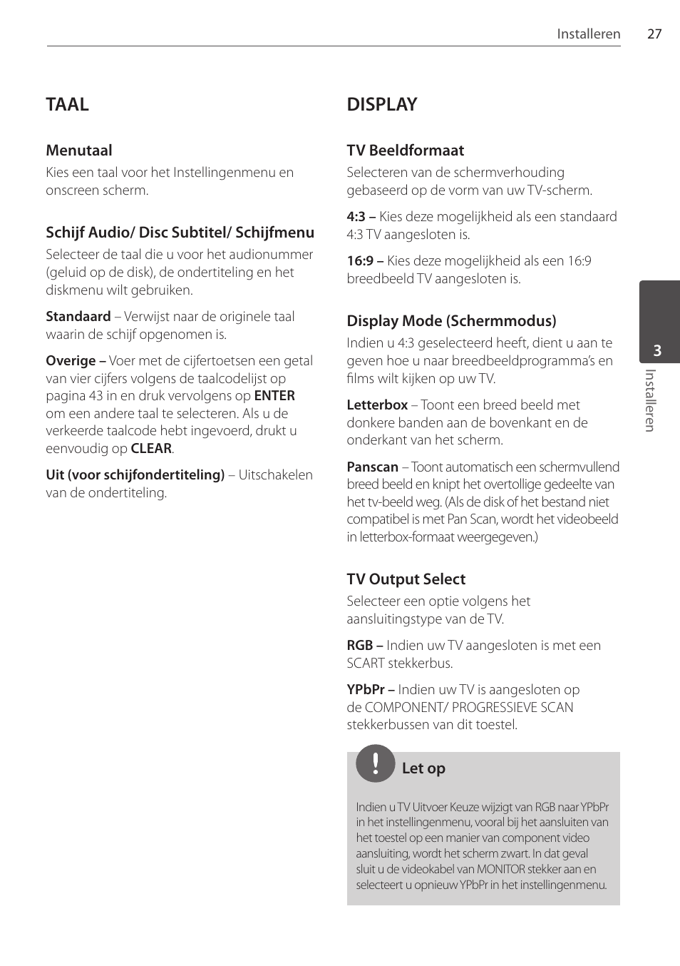 Taal, Display | Pioneer DCS-FS303K User Manual | Page 211 / 278