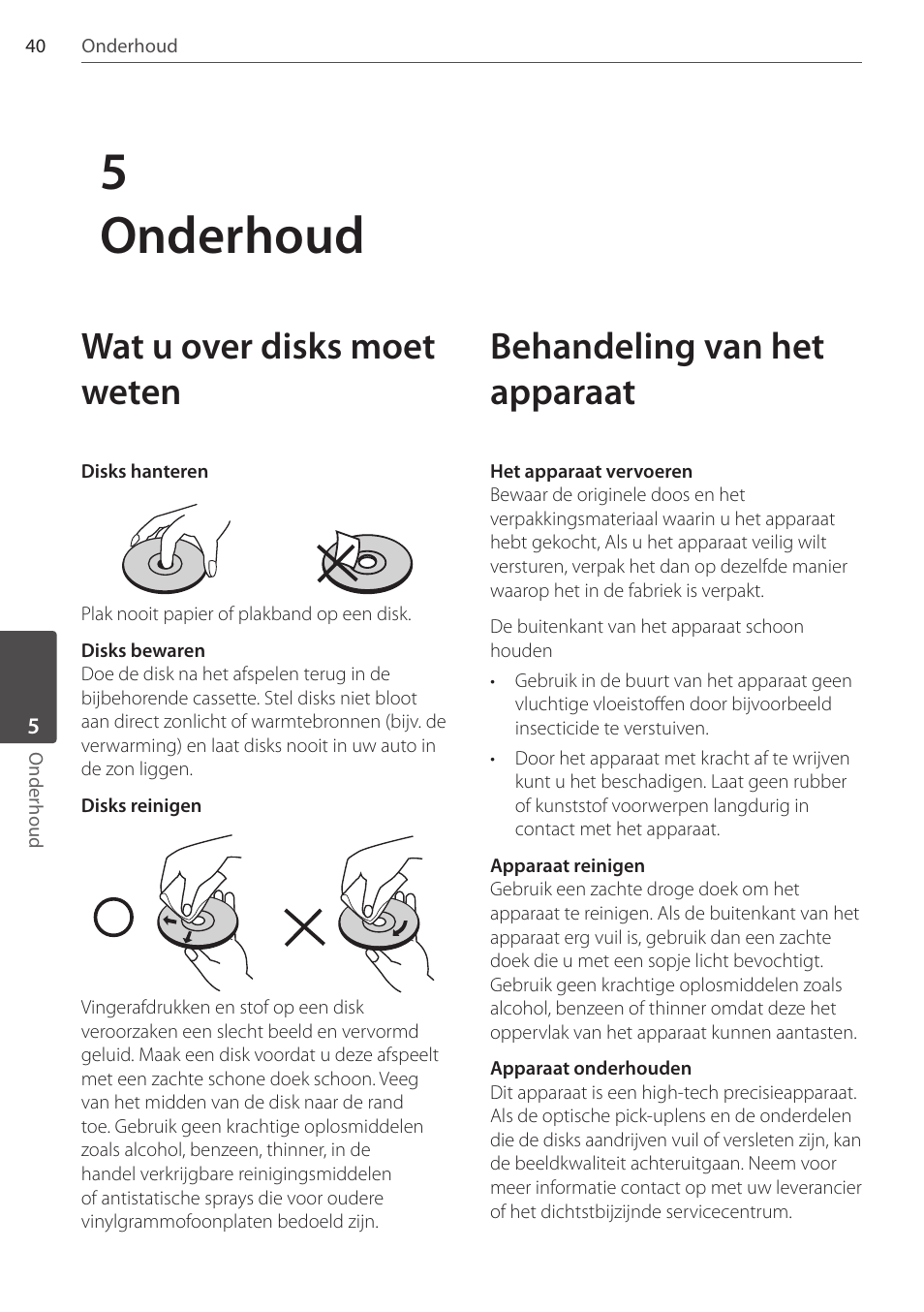 5onderhoud, Wat u over disks moet weten, Behandeling van het apparaat | Pioneer DCS-FS303K User Manual | Page 224 / 278