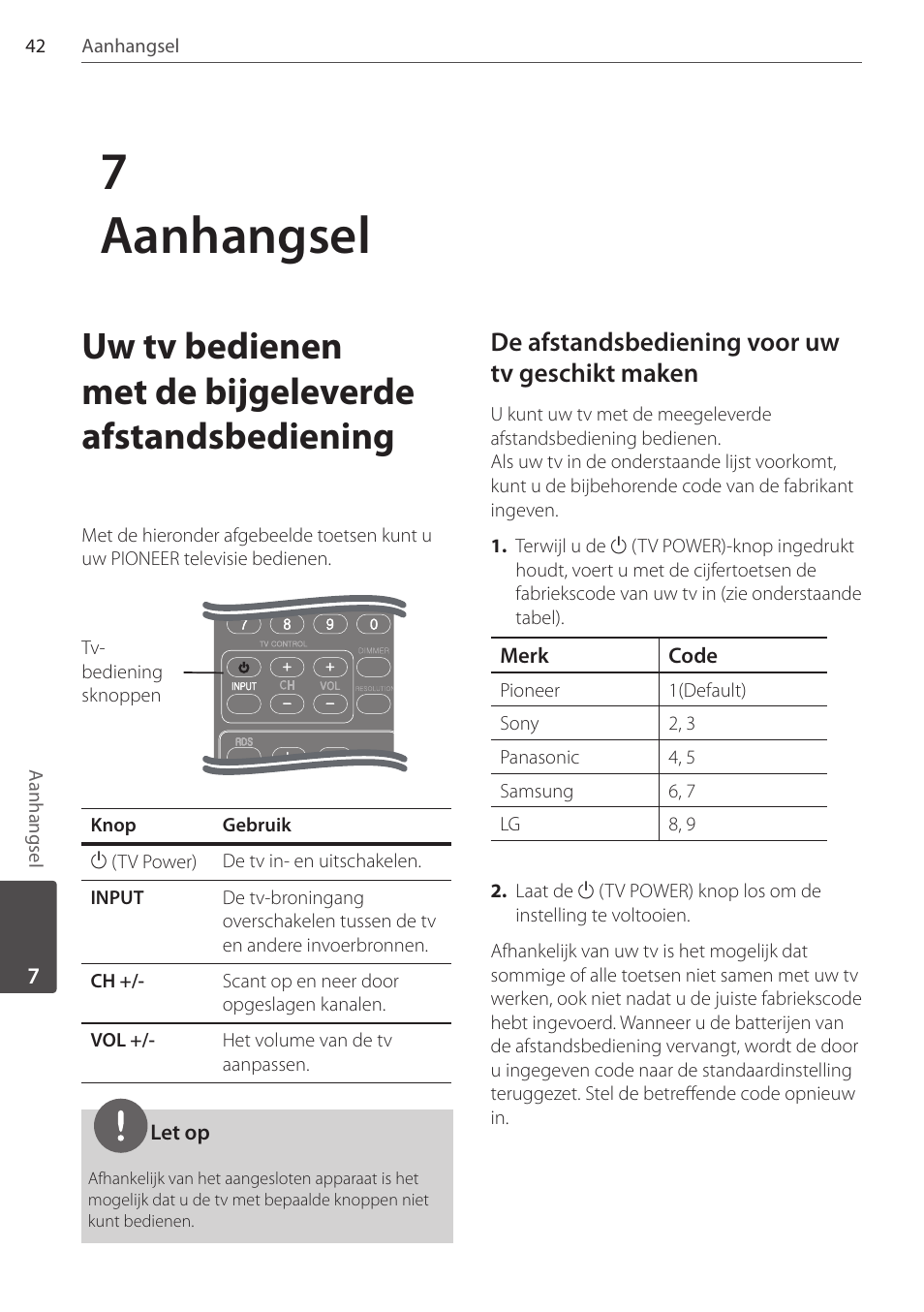 7aanhangsel, De afstandsbediening voor uw tv geschikt maken | Pioneer DCS-FS303K User Manual | Page 226 / 278
