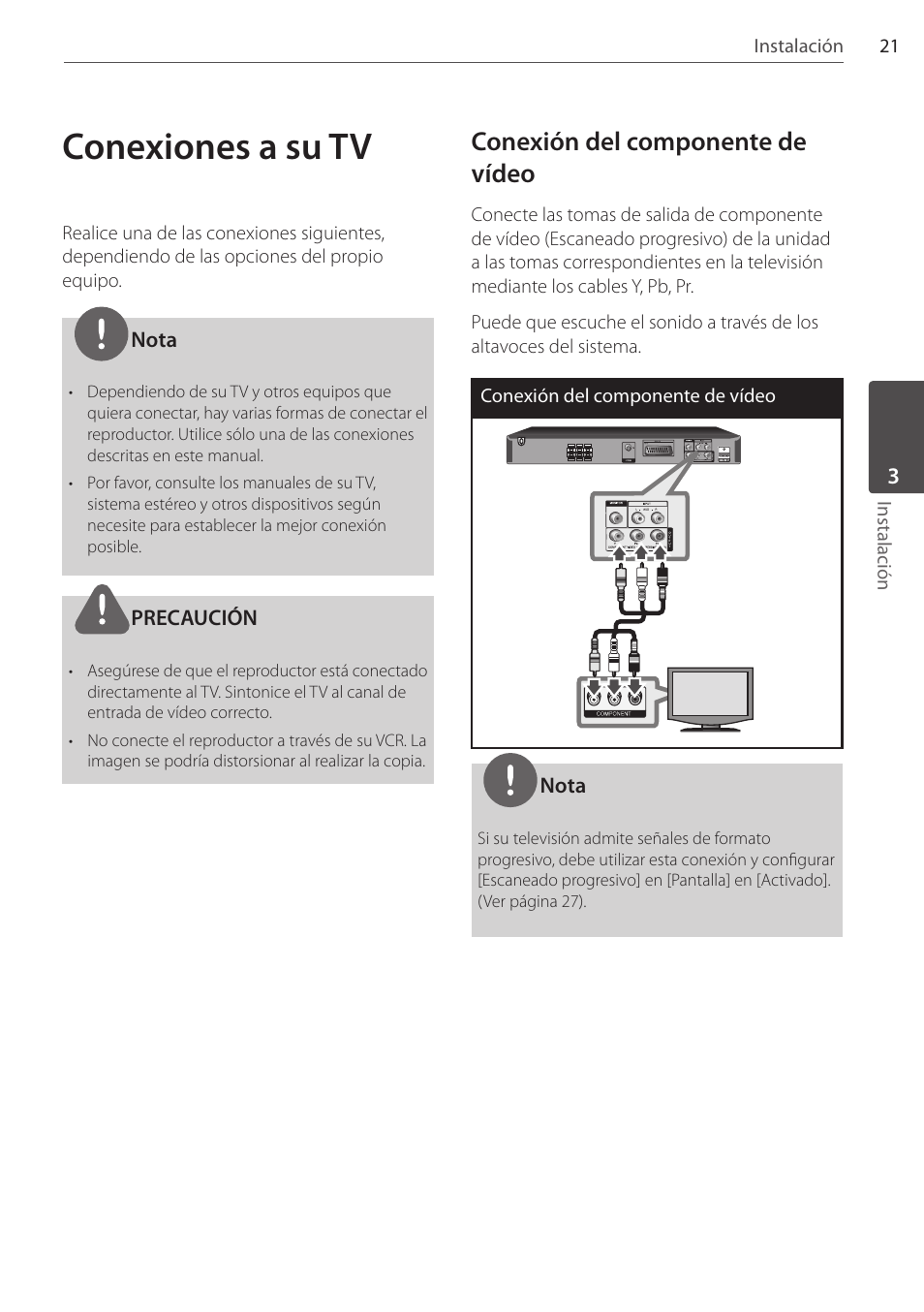 Conexiones a su tv, Conexión del componente de vídeo | Pioneer DCS-FS303K User Manual | Page 251 / 278