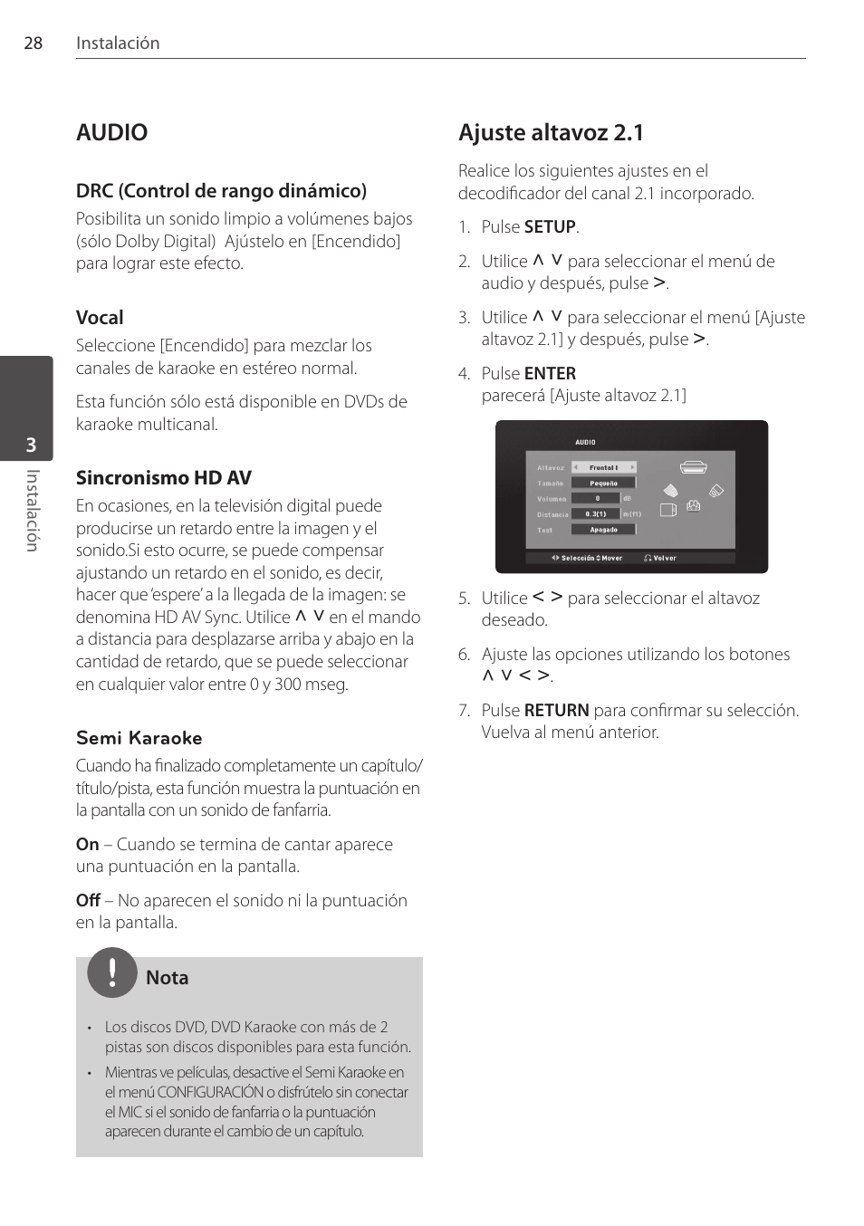Audio, Ajuste altavoz 2.1 | Pioneer DCS-FS303K User Manual | Page 258 / 278