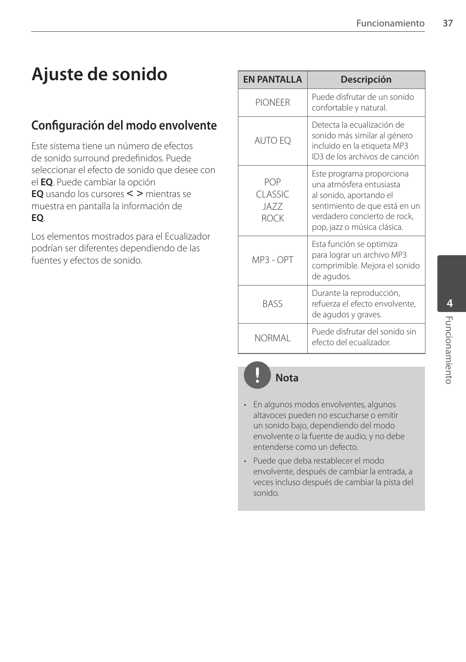 Ajuste de sonido, Configuración del modo envolvente | Pioneer DCS-FS303K User Manual | Page 267 / 278