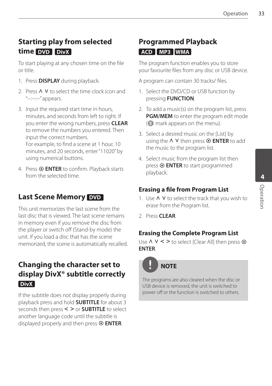 Starting play from selected time, Programmed playback | Pioneer DCS-FS303K User Manual | Page 33 / 278