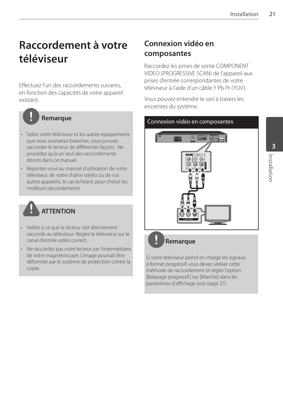 Raccordement à votre téléviseur, Connexion vidéo en composantes | Pioneer DCS-FS303K User Manual | Page 67 / 278