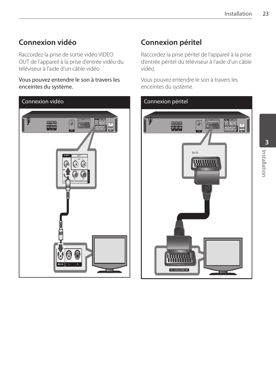 Connexion vidéo, Connexion péritel | Pioneer DCS-FS303K User Manual | Page 69 / 278