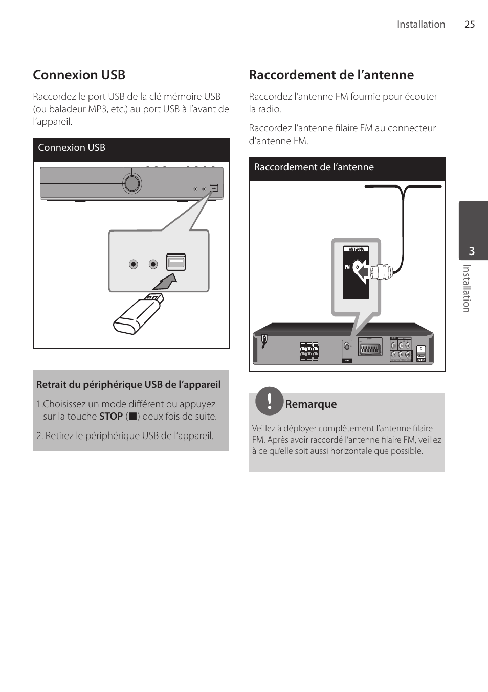 Connexion usb, Raccordement de l’antenne | Pioneer DCS-FS303K User Manual | Page 71 / 278