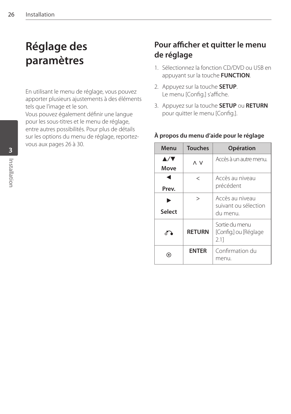 Réglage des paramètres, Pour afficher et quitter le menu de réglage | Pioneer DCS-FS303K User Manual | Page 72 / 278