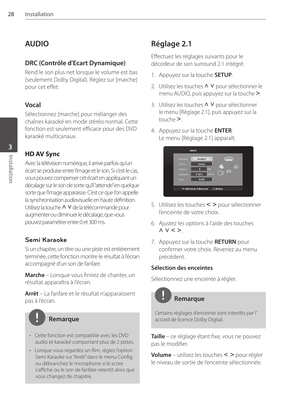 Audio, Réglage 2.1 | Pioneer DCS-FS303K User Manual | Page 74 / 278