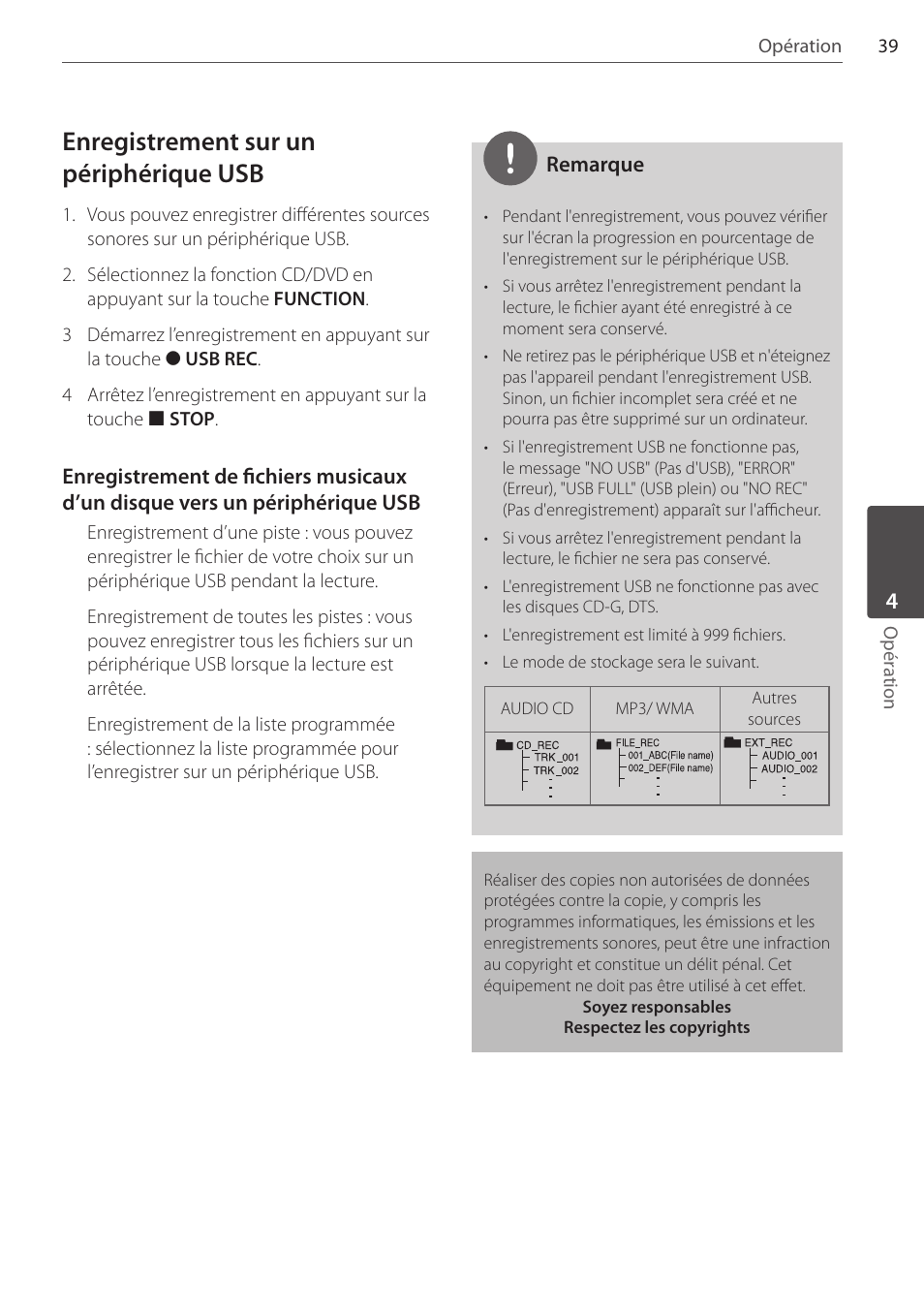 Enregistrement sur un périphérique usb | Pioneer DCS-FS303K User Manual | Page 85 / 278