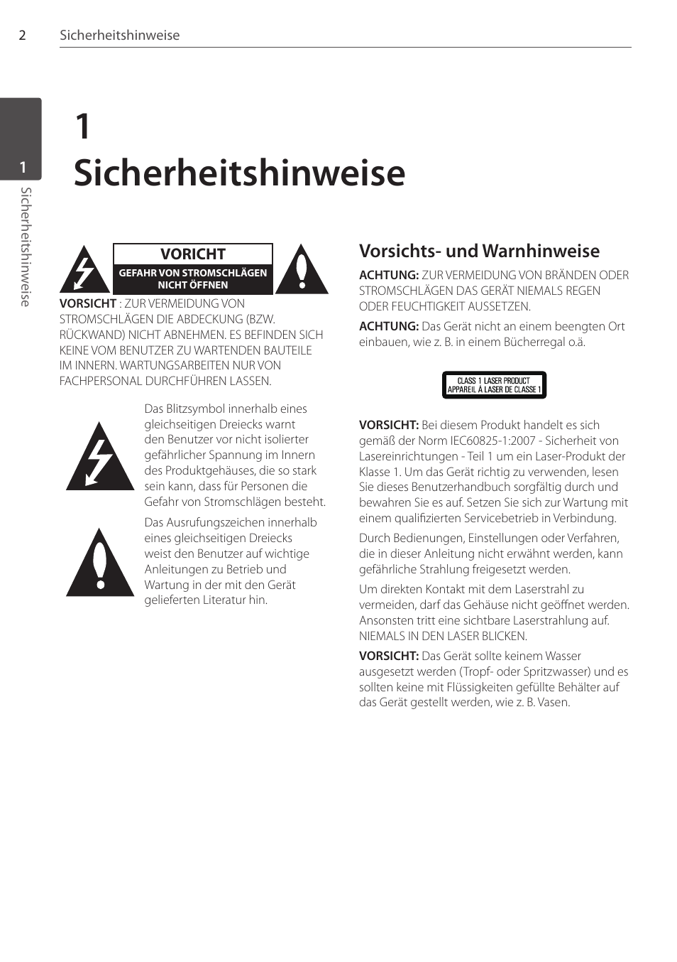 1sicherheitshinweise, Vorsichts- und warnhinweise | Pioneer DCS-FS303K User Manual | Page 94 / 278