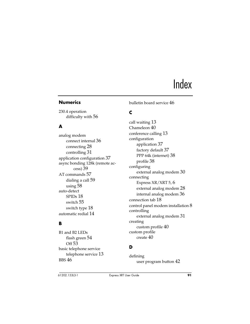 Index | ADTRAN Express XRT User Manual | Page 105 / 111