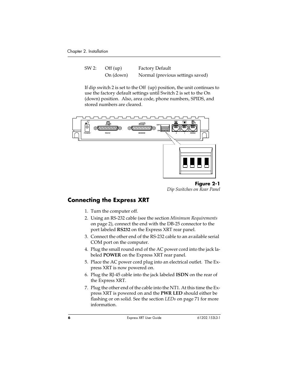 Off on, Connecting the express xrt | ADTRAN Express XRT User Manual | Page 20 / 111