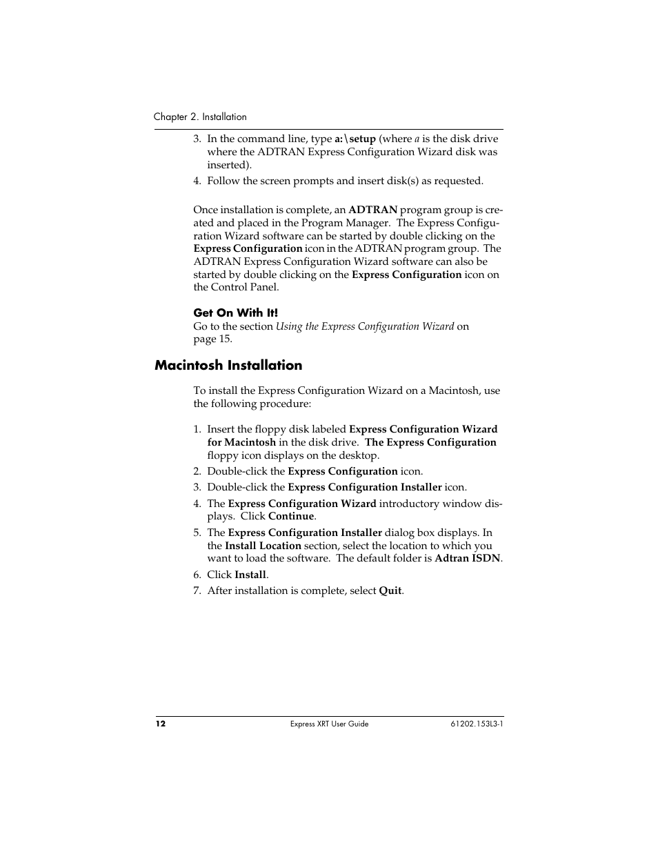 Macintosh installation | ADTRAN Express XRT User Manual | Page 26 / 111