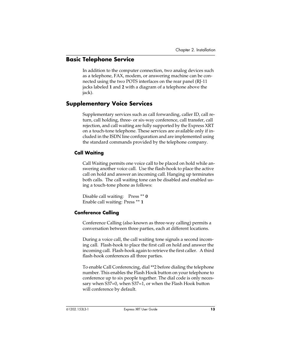Basic telephone service, Supplementary voice services | ADTRAN Express XRT User Manual | Page 27 / 111