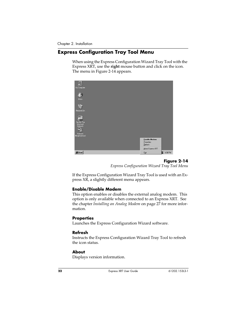 Express configuration tray tool menu | ADTRAN Express XRT User Manual | Page 36 / 111