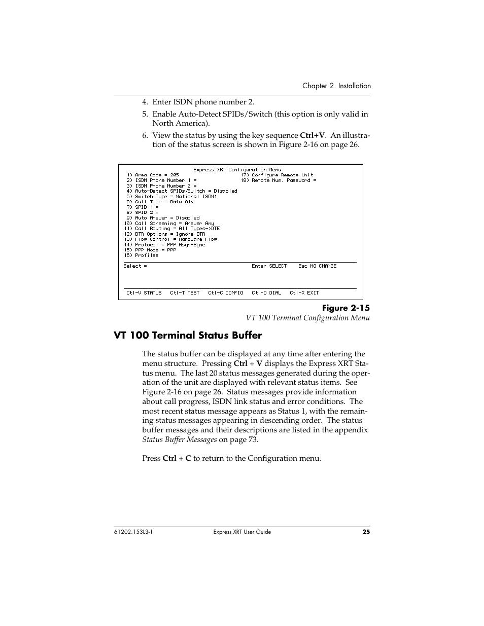 Vt 100 terminal status buffer | ADTRAN Express XRT User Manual | Page 39 / 111
