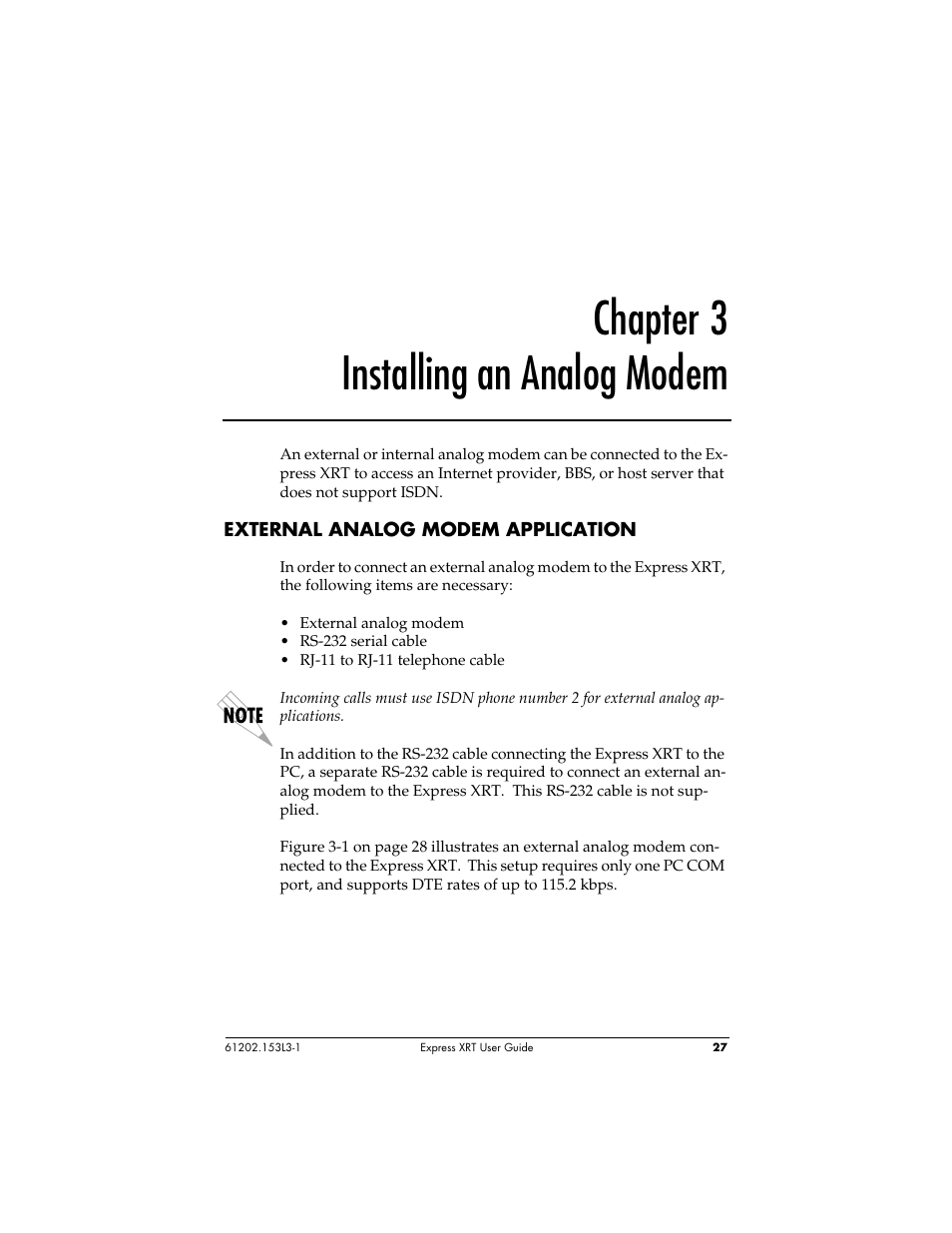 Chapter 3 installing an analog modem | ADTRAN Express XRT User Manual | Page 41 / 111