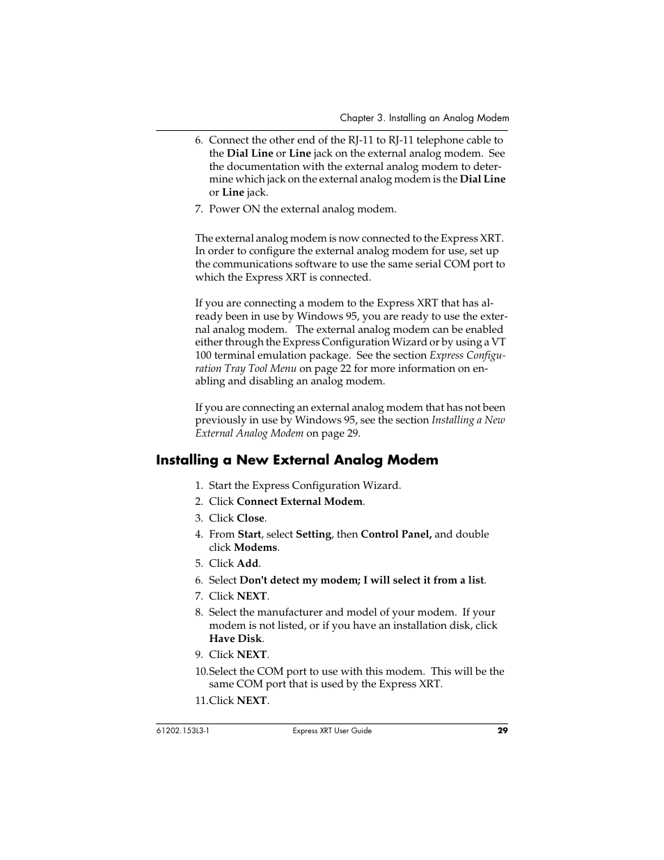 Installing a new external analog modem | ADTRAN Express XRT User Manual | Page 43 / 111