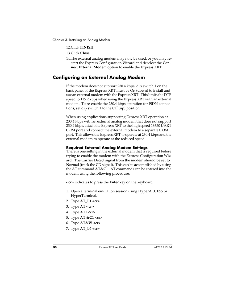 Configuring an external analog modem | ADTRAN Express XRT User Manual | Page 44 / 111