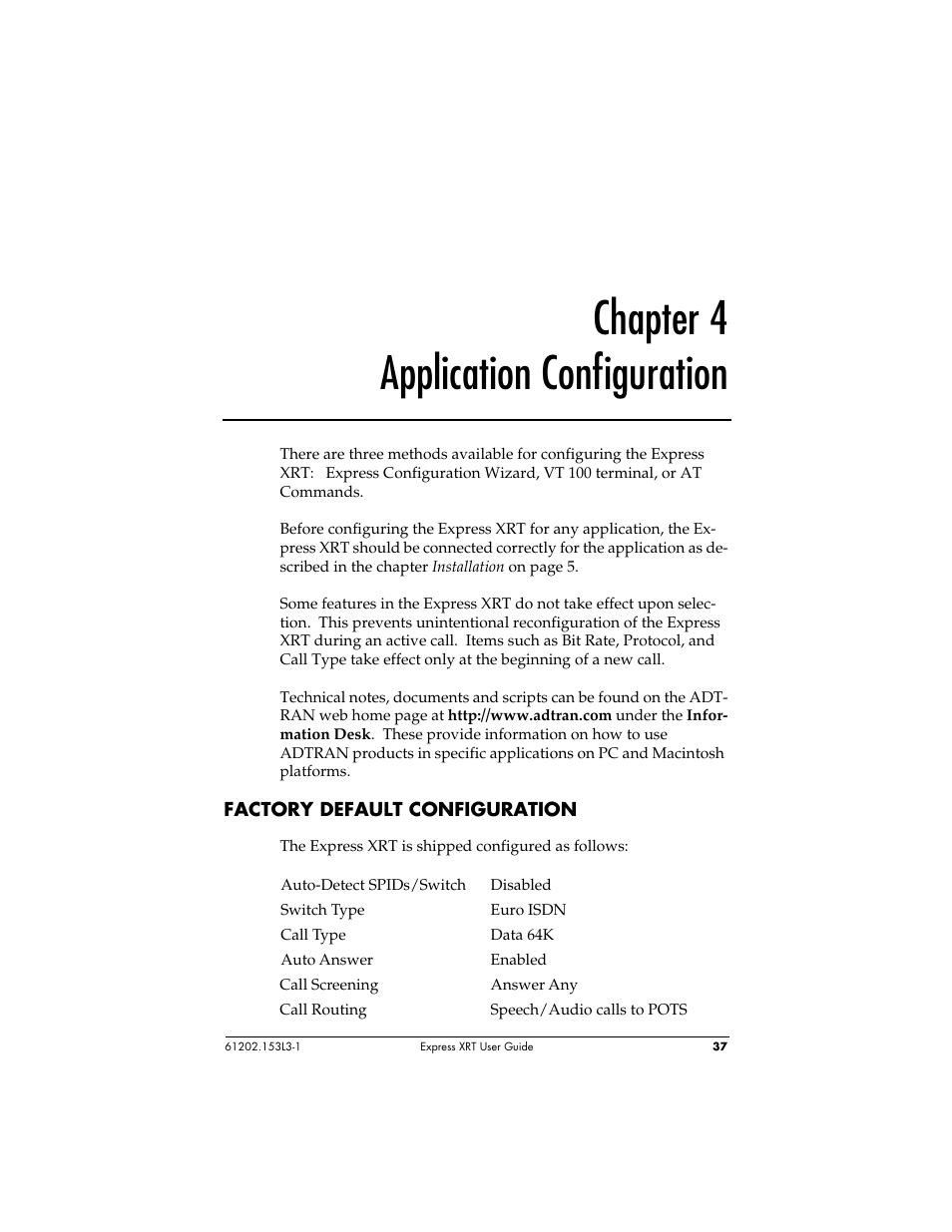 Chapter 4 application configuration | ADTRAN Express XRT User Manual | Page 51 / 111