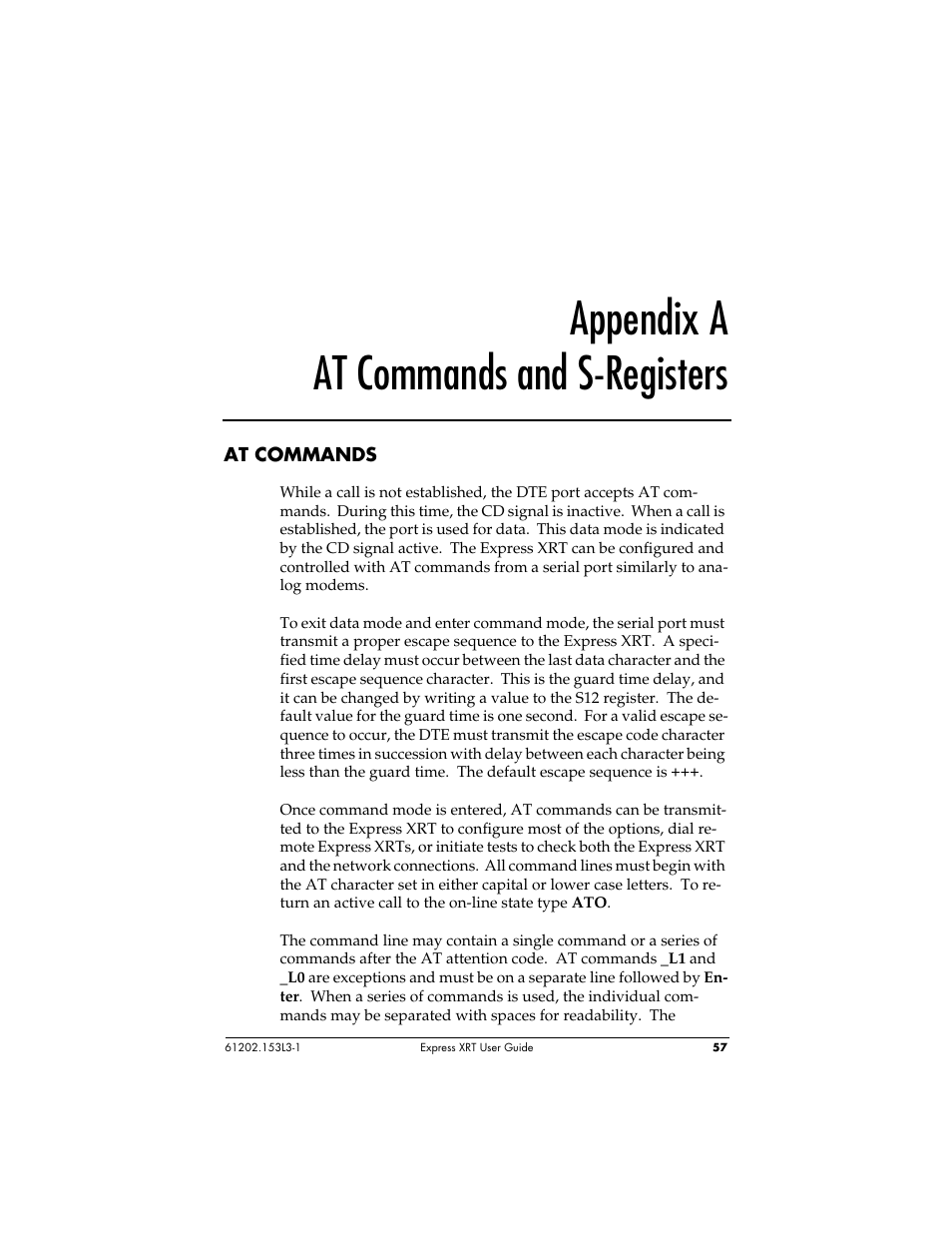 Appendix a at commands and s-registers | ADTRAN Express XRT User Manual | Page 71 / 111
