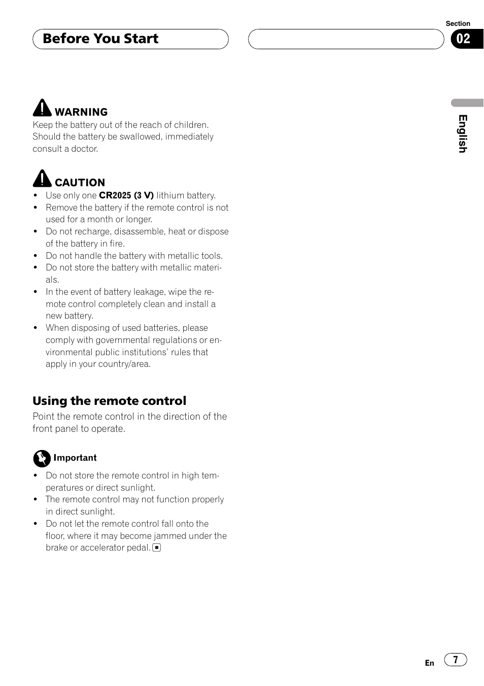 Using the remote control 7, Before you start, Using the remote control | Pioneer GEX-P5700TVP User Manual | Page 7 / 105