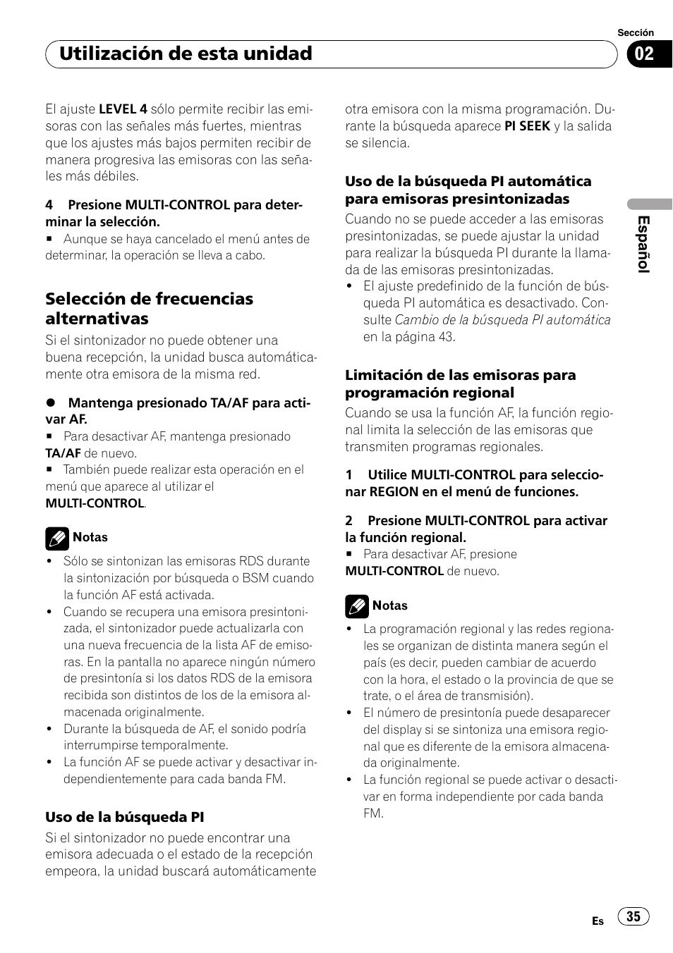 Selección de frecuencias, Alternativas, Utilización de esta unidad | Selección de frecuencias alternativas | Pioneer DEH-2100UB User Manual | Page 35 / 108