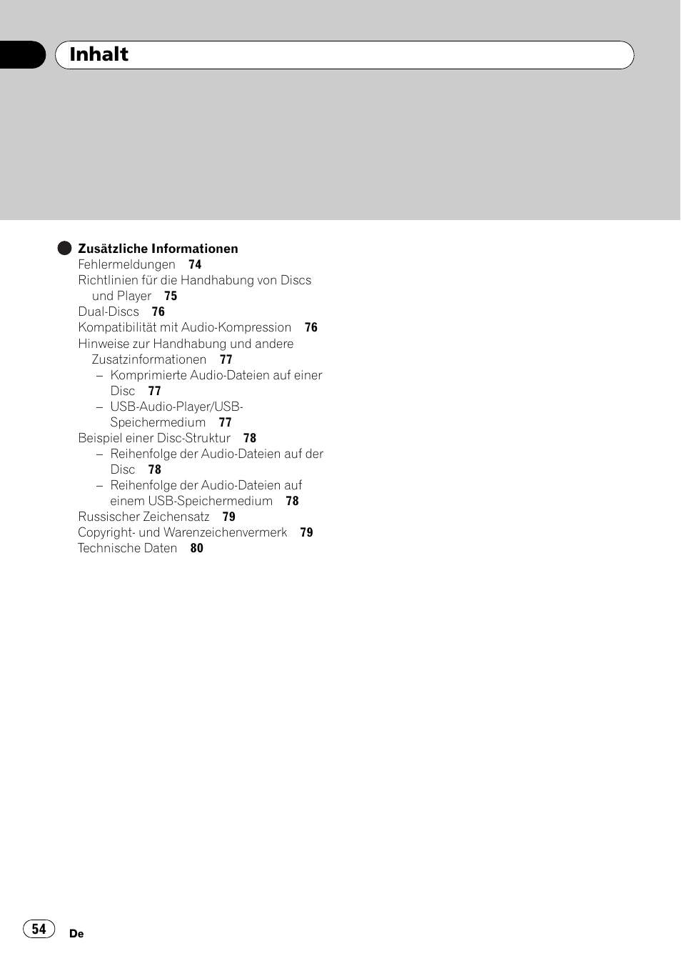 Inhalt | Pioneer DEH-2100UB User Manual | Page 54 / 108