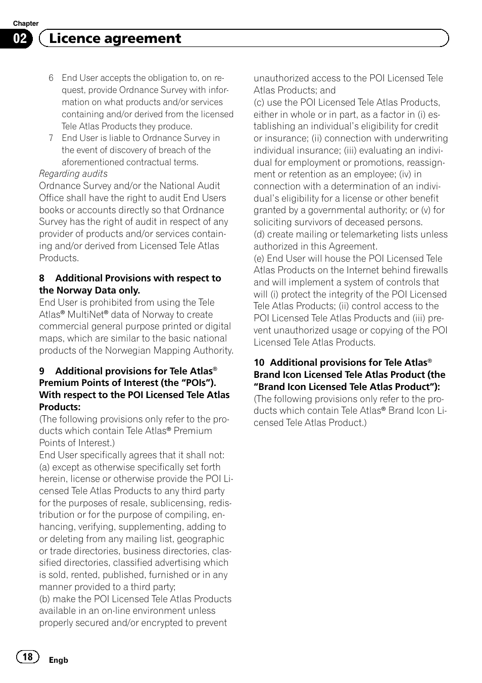 02 licence agreement | Pioneer CNSD-210FM User Manual | Page 18 / 36