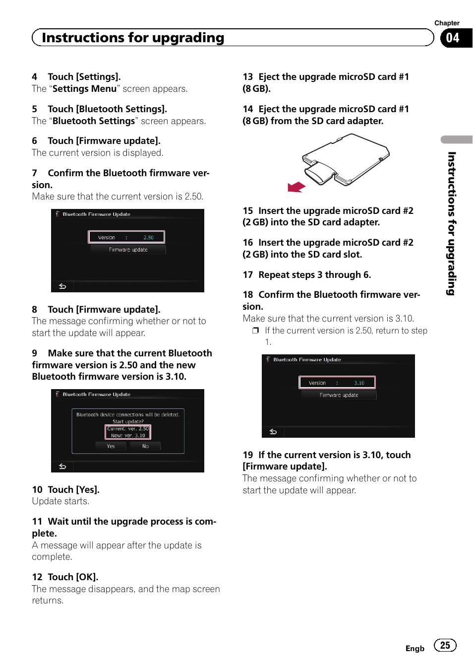 Instructions for upgrading | Pioneer CNSD-210FM User Manual | Page 25 / 36