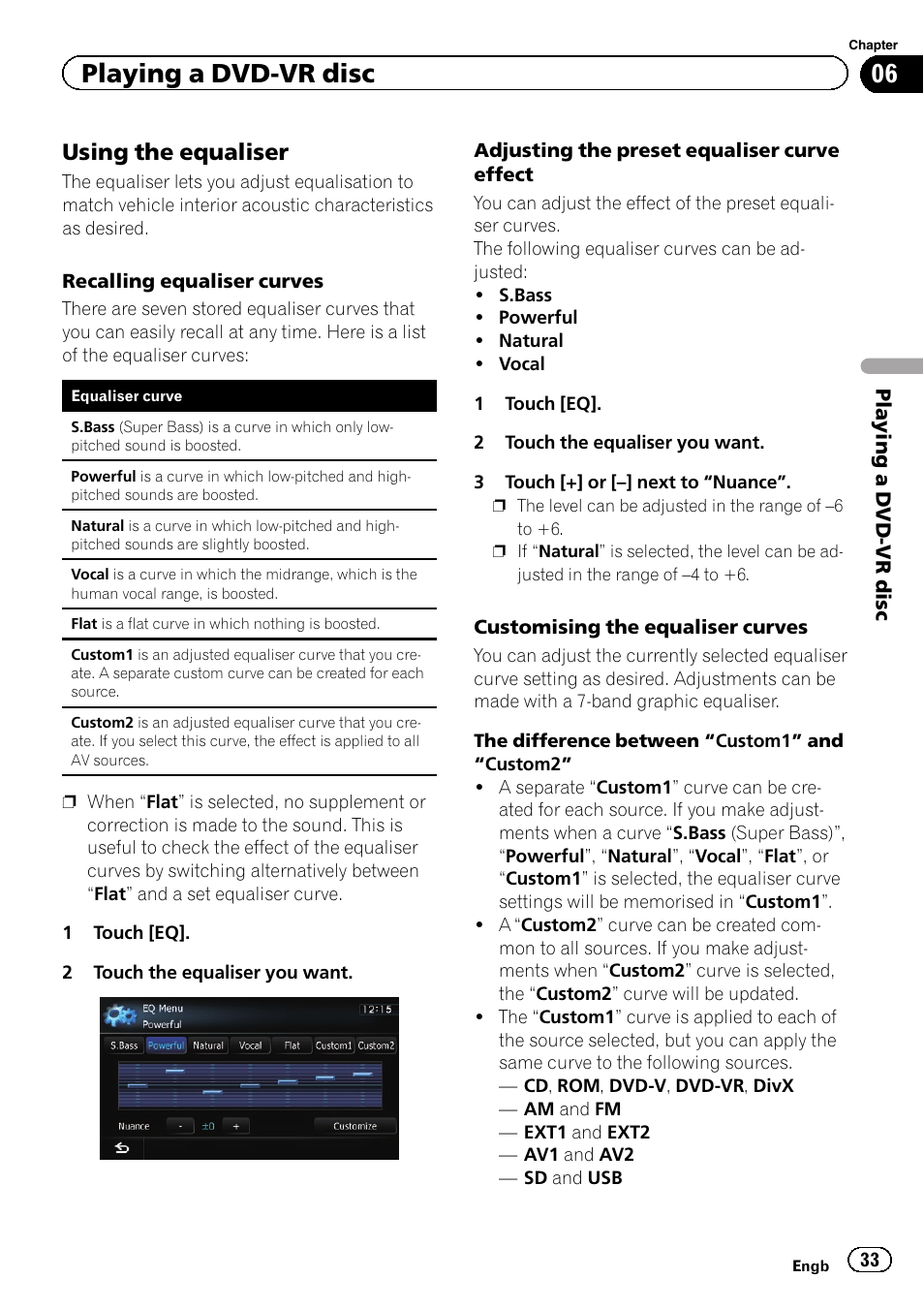 Using the equaliser 33, Playing a dvd-vr disc, Using the equaliser | Pioneer CNSD-210FM User Manual | Page 33 / 36