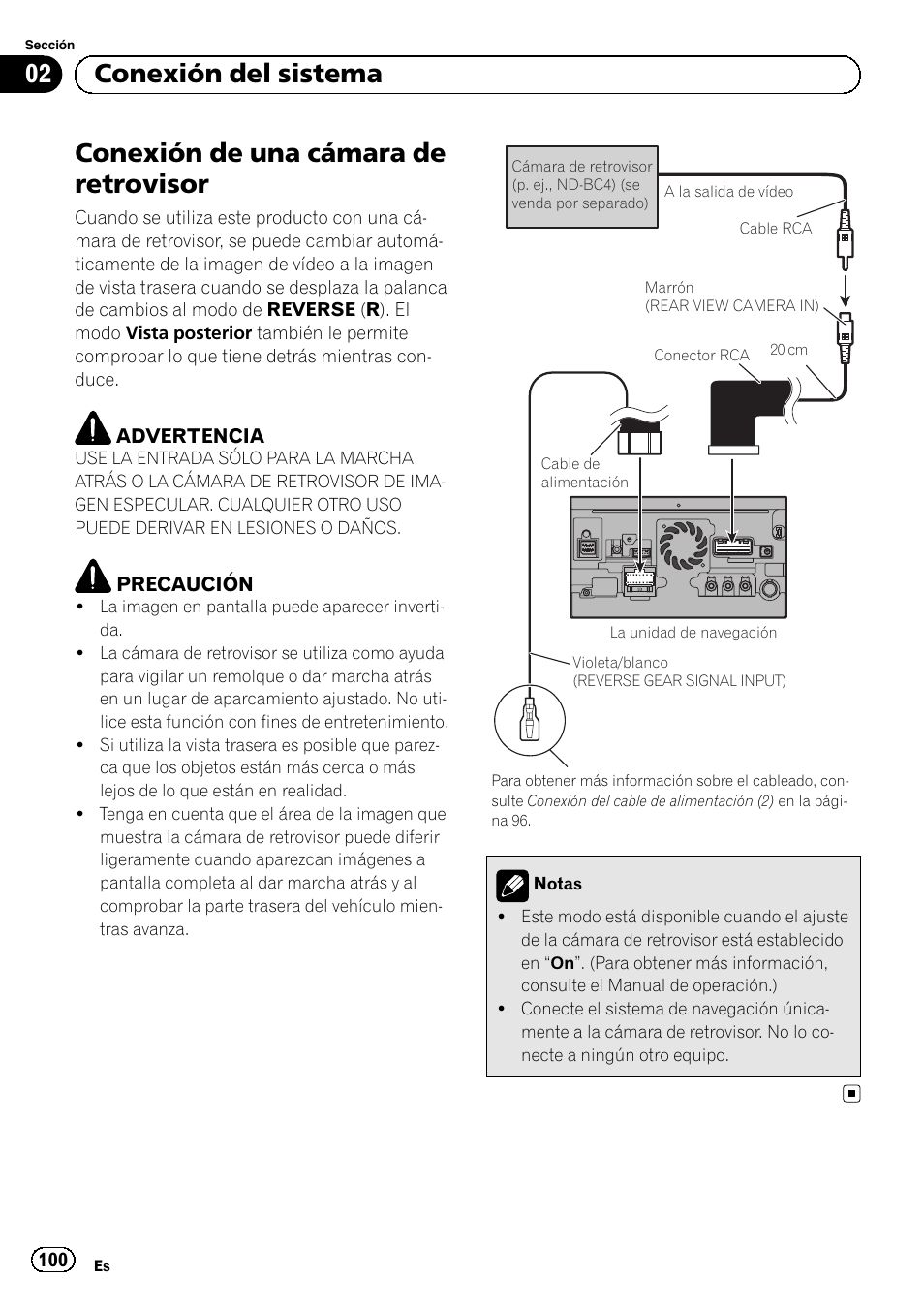 Conexión de una cámara de retrovisor, 02 conexión del sistema | Pioneer AVIC-F30BT User Manual | Page 100 / 172